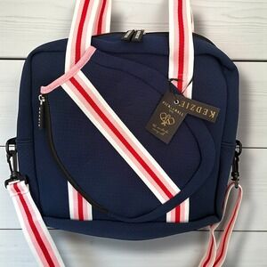Kedzie Neoprene Navy Pickleball Tote Bag Adjustabe Red/Pink/White Strap